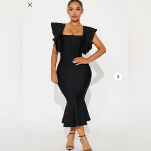 Elegant Black Ruffle Sleeve Dress